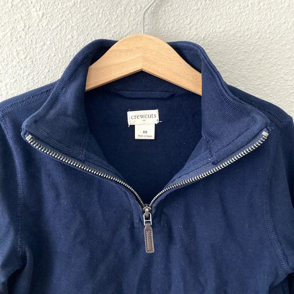 Crewcuts Half Zip Long Sleeve Pullover Cotton Knit Top - Navy Blue - XS